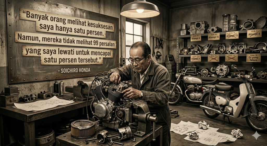 kisah inspiratif soichiro honda tentang kegagalan dan kesuksesan 99 persen dengan tema mekanik katakita