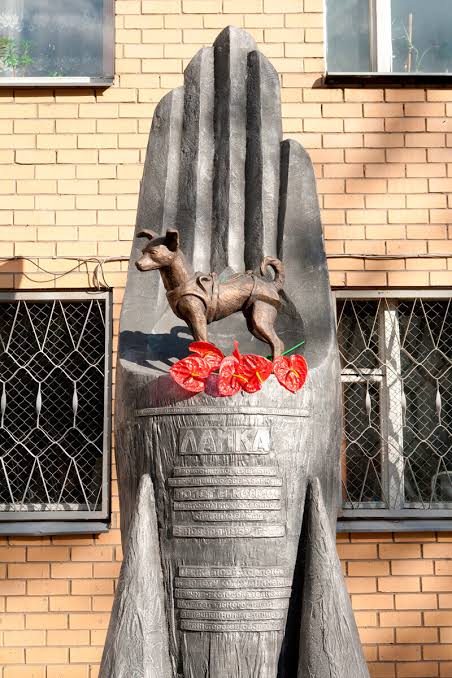 Monumen perunggu Anjing Laika pahlawan antariksa pertama di Moskow Rusia
